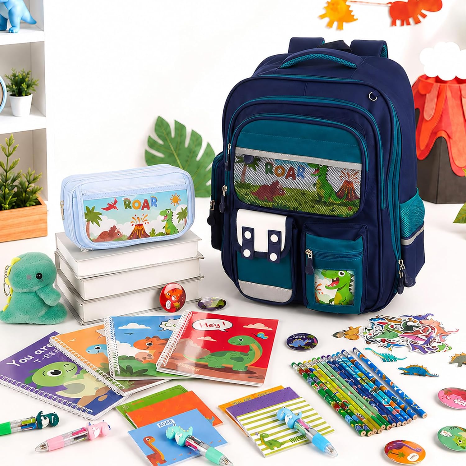 88pcs Dinosaur Backpack Stationery Dino Themed