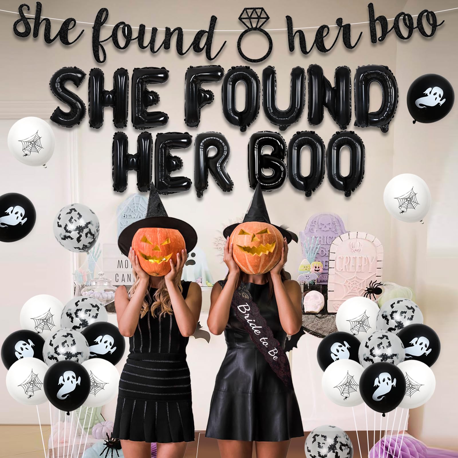 She Found Her Boo Banner & Garland - Pink Purple Halloween Bachelorette Decor - View #4