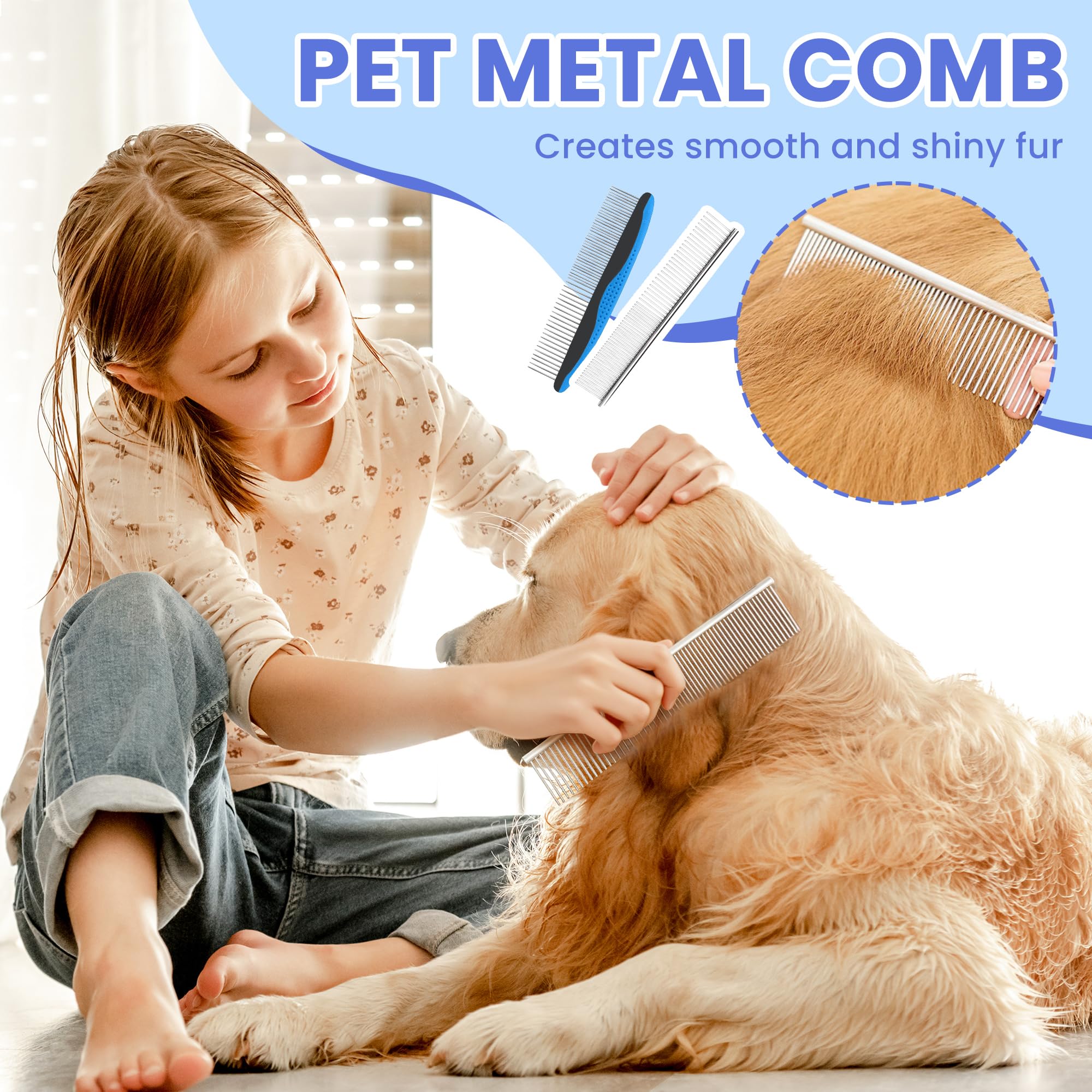 Self Cleaning Shedding Brush - 5-in-1 Professional Pet Grooming Kit Skin Friendly Grooming Tool for Dogs, Cats, and Puppies, Deshedding and Hair Removal for Long and Short Haired Pets, Blue - image 7