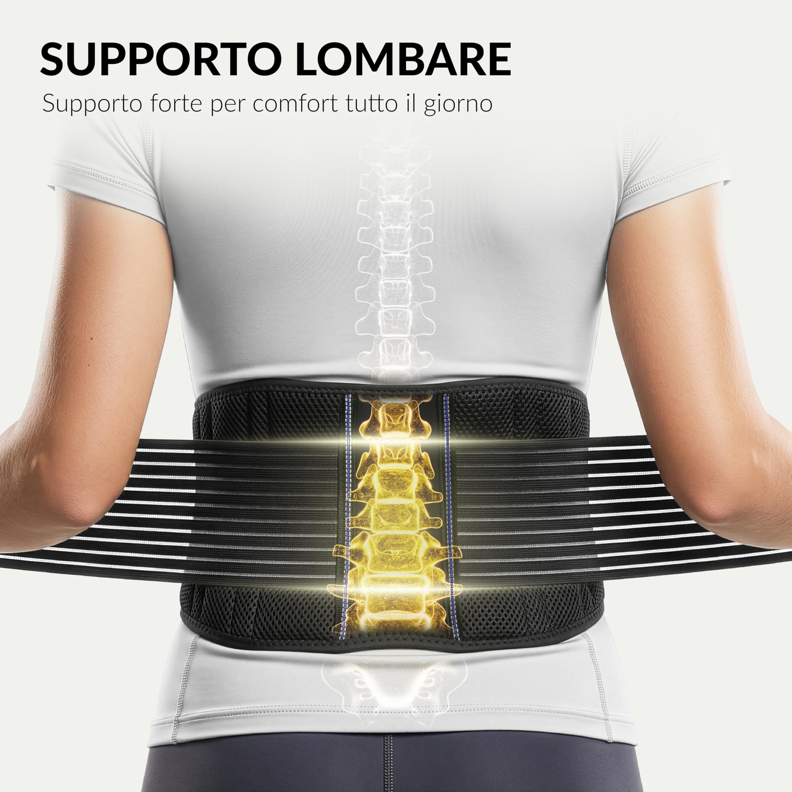 BraceUP Fascia Lombare Supporto Schiena Uomini e Donne - Pancera Contenitiva Uomo Donna, Busto Ortopedico Lombare con Doppi Cinturini Regolabili (L/XL 90-110 cm)