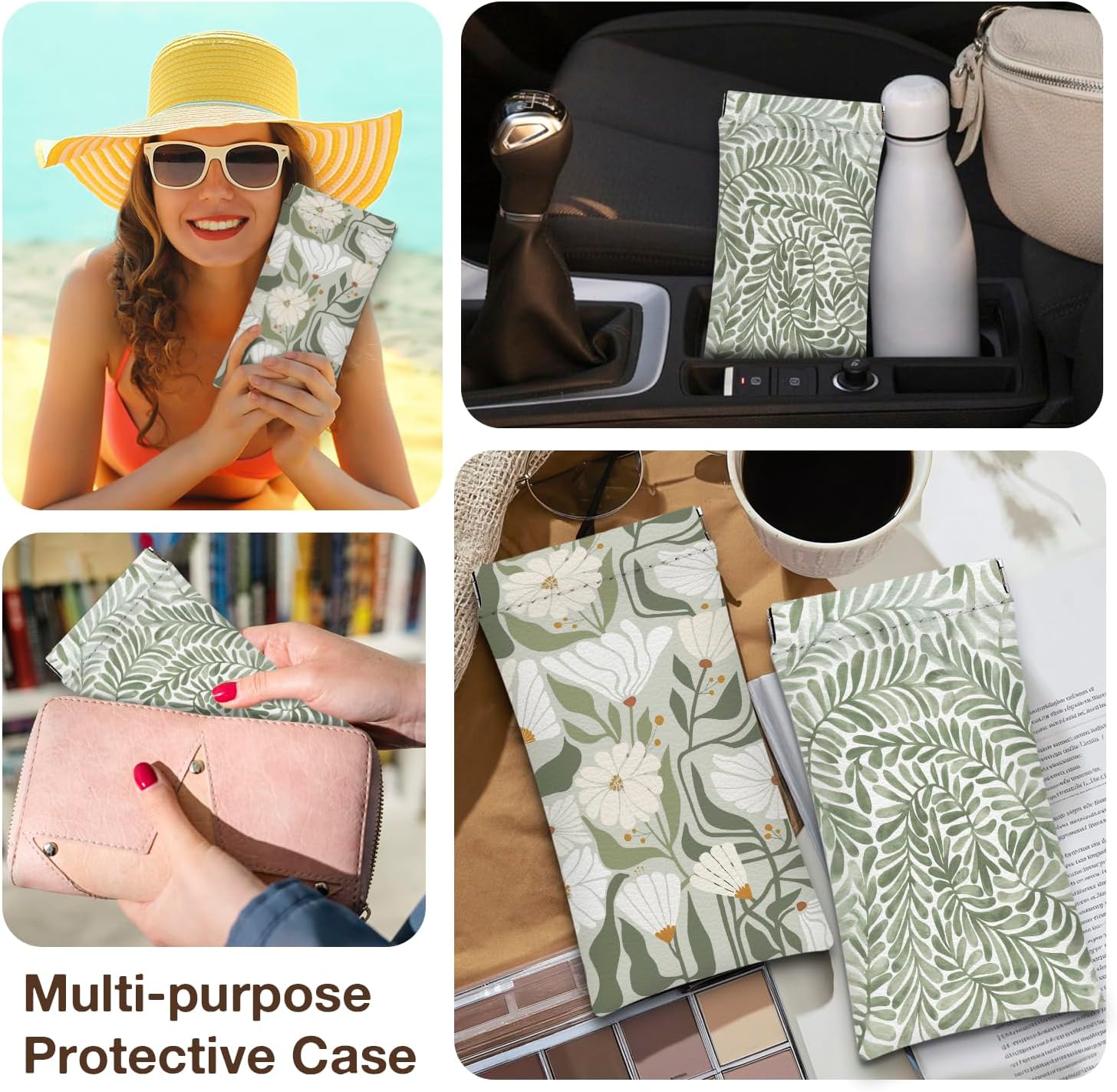 Eyeglasses Sunglasses Case PU Soft Squeeze Top Glasses Pouch for Women Student,Floral Pattern Portable Anti Scratch