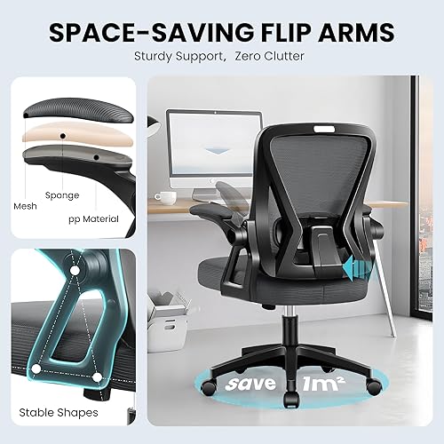 Miniatura 6 de Silla de oficina, sillas ergonómicas de escritorio para computadora en casa, cómoda silla de malla transpirable con soporte lumbar ajustable,