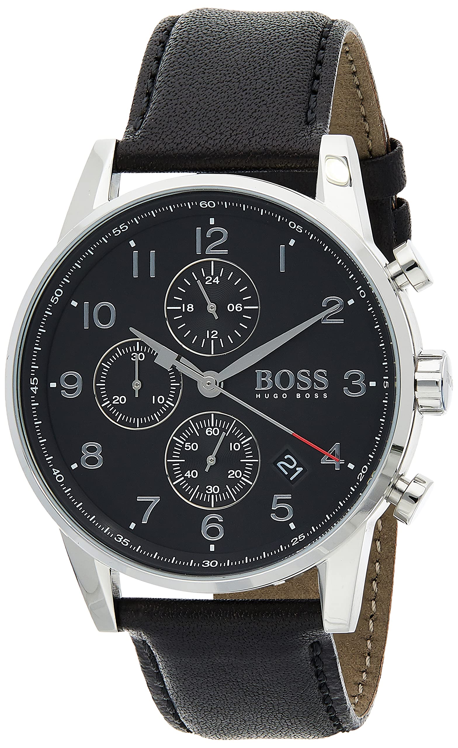 BOSSHugo Boss 1513678 Men Quartz Watch, Analog Display And Leather Strap, Black