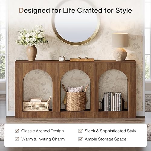 Miniatura 6 de Tribesigns Mesa consola de 70.9 pulgadas con almacenamiento, mesa de entrada de madera con 3 estantes arqueados para vestíbulo, pasillo, sala de