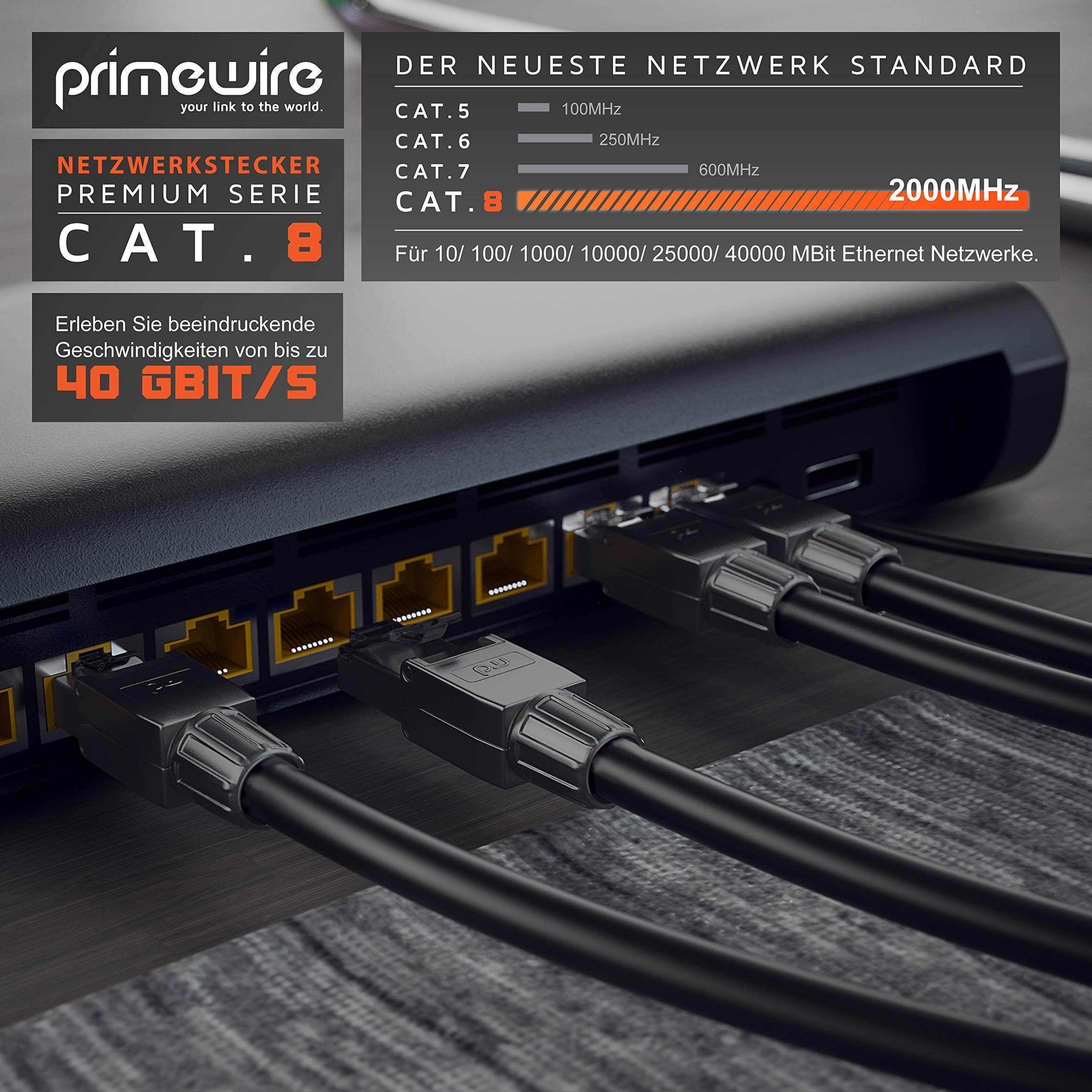 CSL - 10 x Netzwerkstecker Feldkonfektionierbar RJ45 CAT 6/7/8 - Geschirmt 40 GBit/s 2000 MHz Ethernet Werkzeuglos LAN Kabel - Crimpstecker Steckverbinder für Netzwerkkabel Verlegekabel