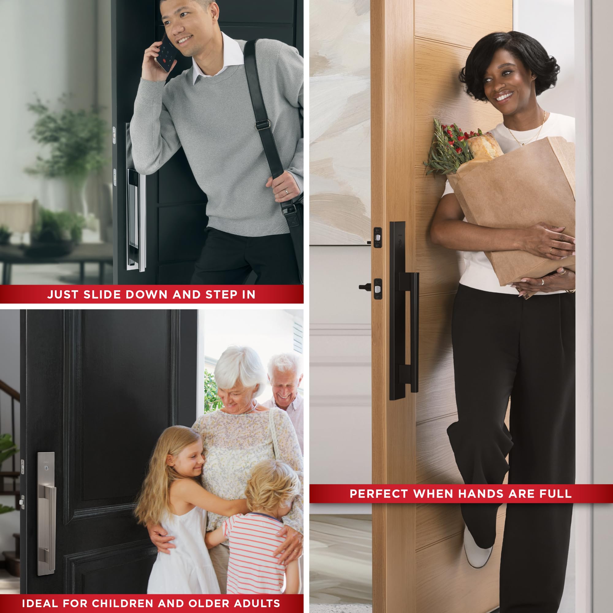 Kwikset Careus - Juego de manija y cerrojo de seguridad para puerta delantera, juego de manijas de puerta de entrada exterior con palanca reversible interior, negro mate, resistente a las púas