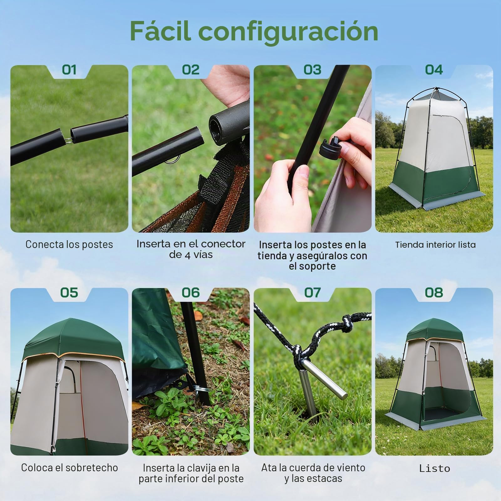 tienda ducha camping 160 x160 x 240cm,tienda de ducha con protección UPF50+,protección de privacidad ducha o tienda de ropa para cambiarse,portátil para exteriores,senderismo,playa,pesca,baño
