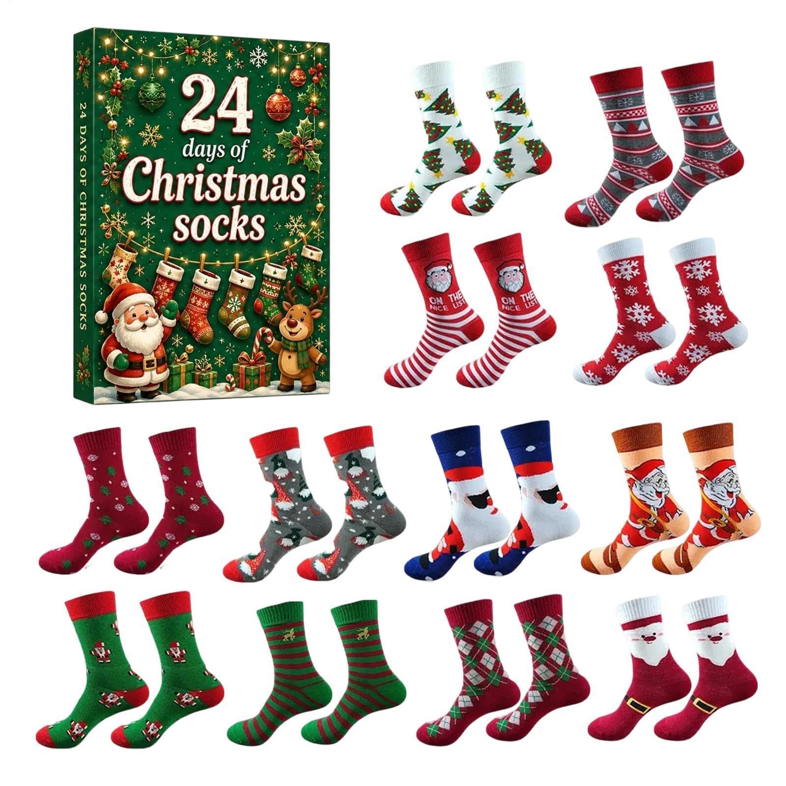 Calendrier de l'Avent de Noël - 12 paires de chaussettes chaudes et