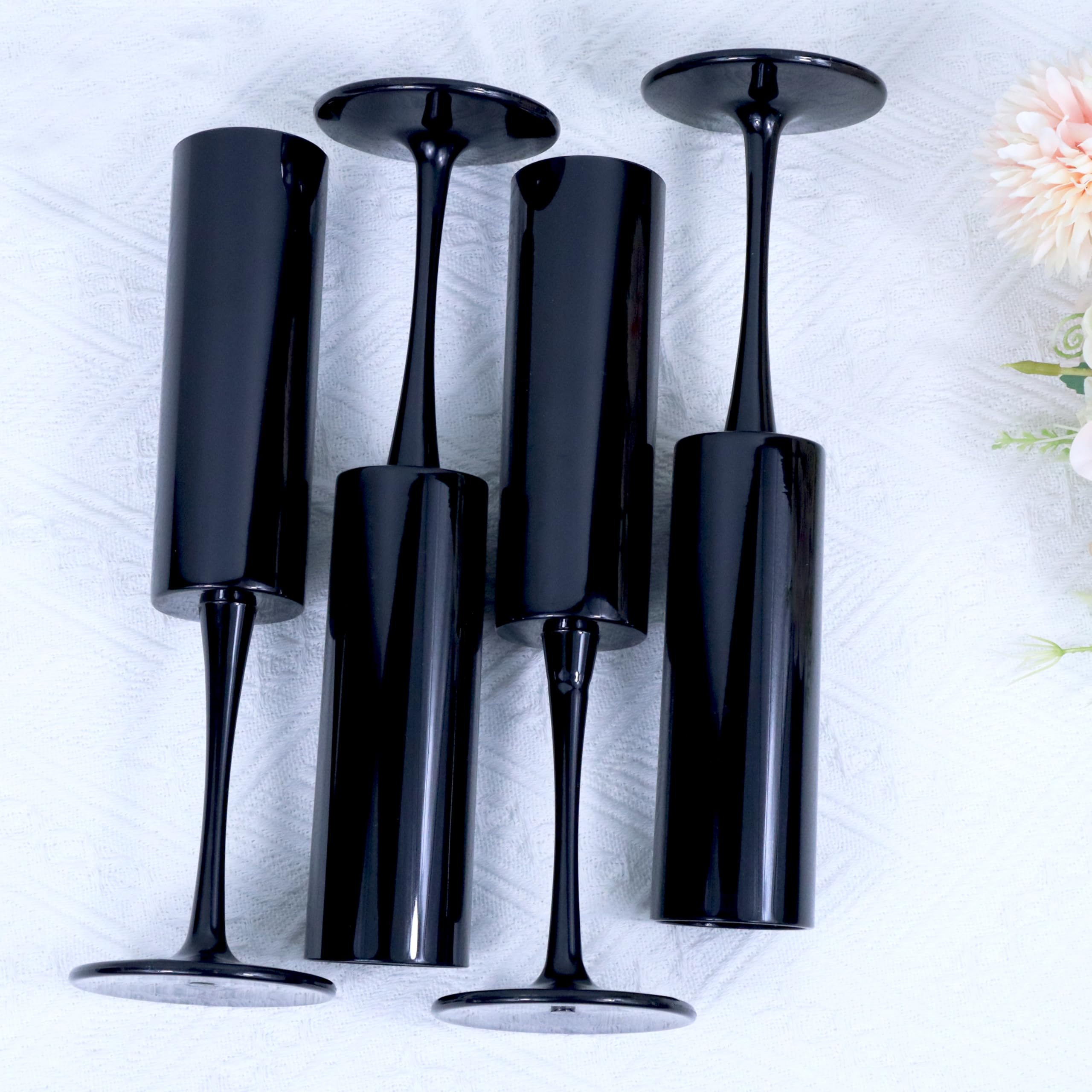12 copas de champán acrílicas de 6 onzas, copas de champán transparentes de plástico de tallo alto, copas de champán irrompibles para boda, aniversario, Navidad, fiesta de cumpleaños, color negro
