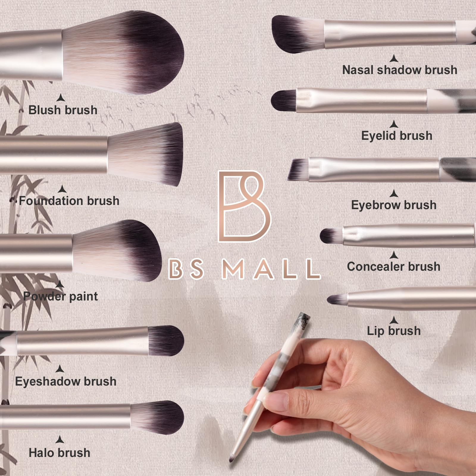 BS-MALL Lot de 15 pinceaux de maquillage de voyage - Miroir lumineux LED avec éponge de maquillage pour une routine de beauté améliorée