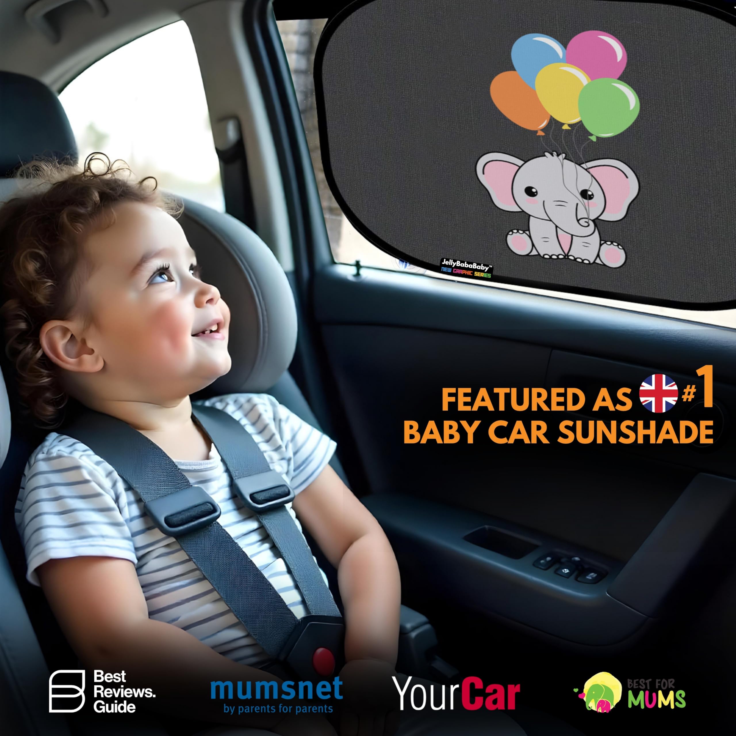 JELLYBABABABY Car Window Shades for Baby, Suction Black - Image 2