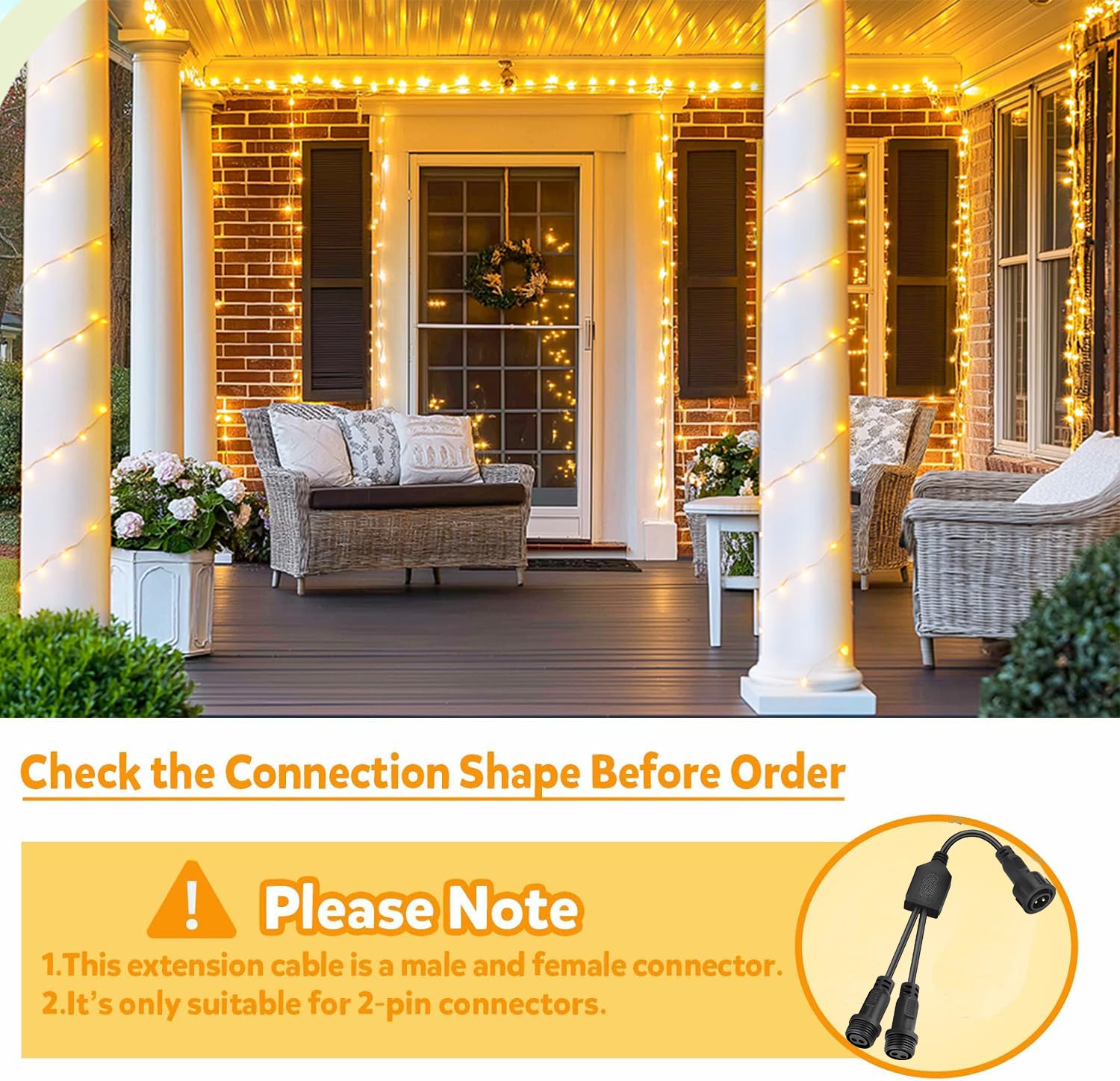 Dekofun Connettore Luci Natale 2 Pin Splitter Per Luci Natalizie, Connettori Trasformatore 1-a-3 Connettore Elettrico, IP65 Impermeabile Presa Adattatore Per Catena Luminosa Natalizia Da Esterno - Foto 3