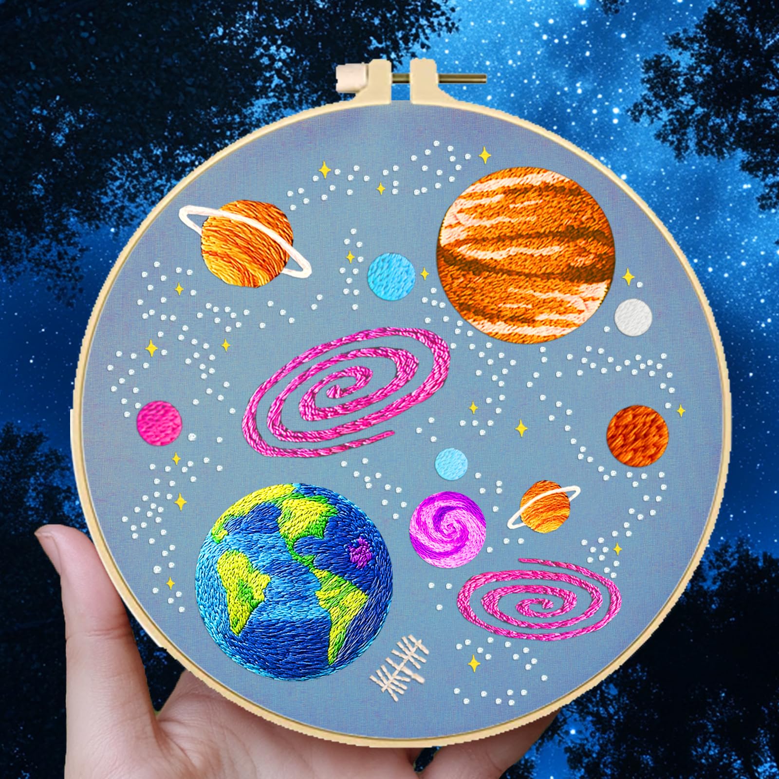 INFUNLY 4 Set Astronauten Sticksets für Anfänger Weltraum Kreuzstich Sets Mit Anleitung Raketen Stick Starter Sets für Erwachsene DIY Stick Nadelspitzen Sets Handgefertigte Näh Und Bastelsets