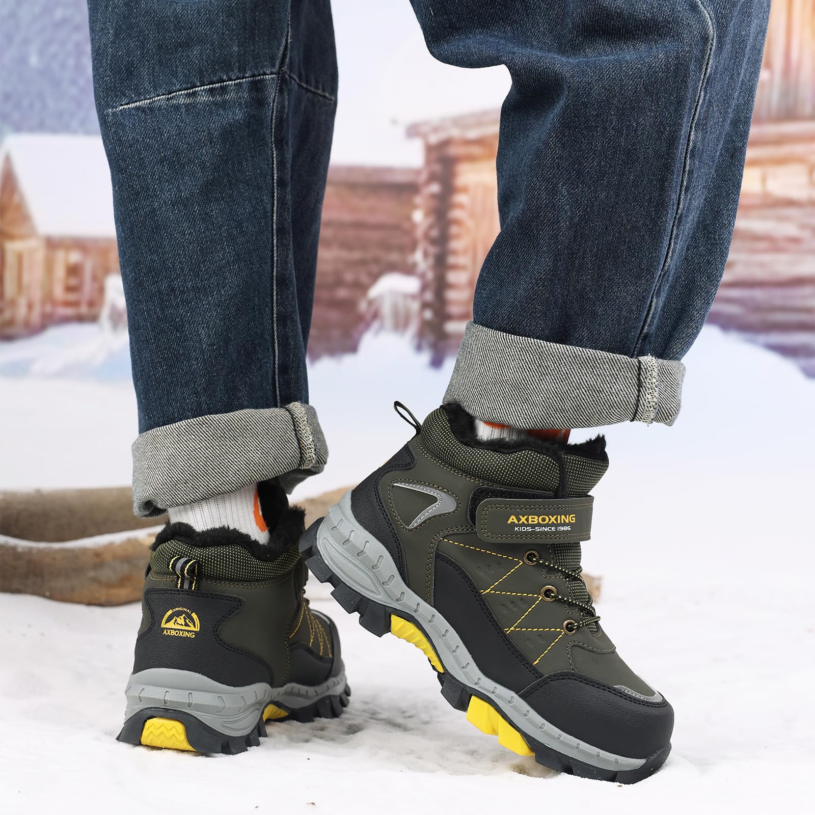 TARELO Bottes de Neige pour Enfants Chaussures de RandonnéE pour GarçOns Bottes d'hiver Chaudes et AntidéRapantes pour Enfants avec Boucle AntidéRapante Pointure 32-39 EU