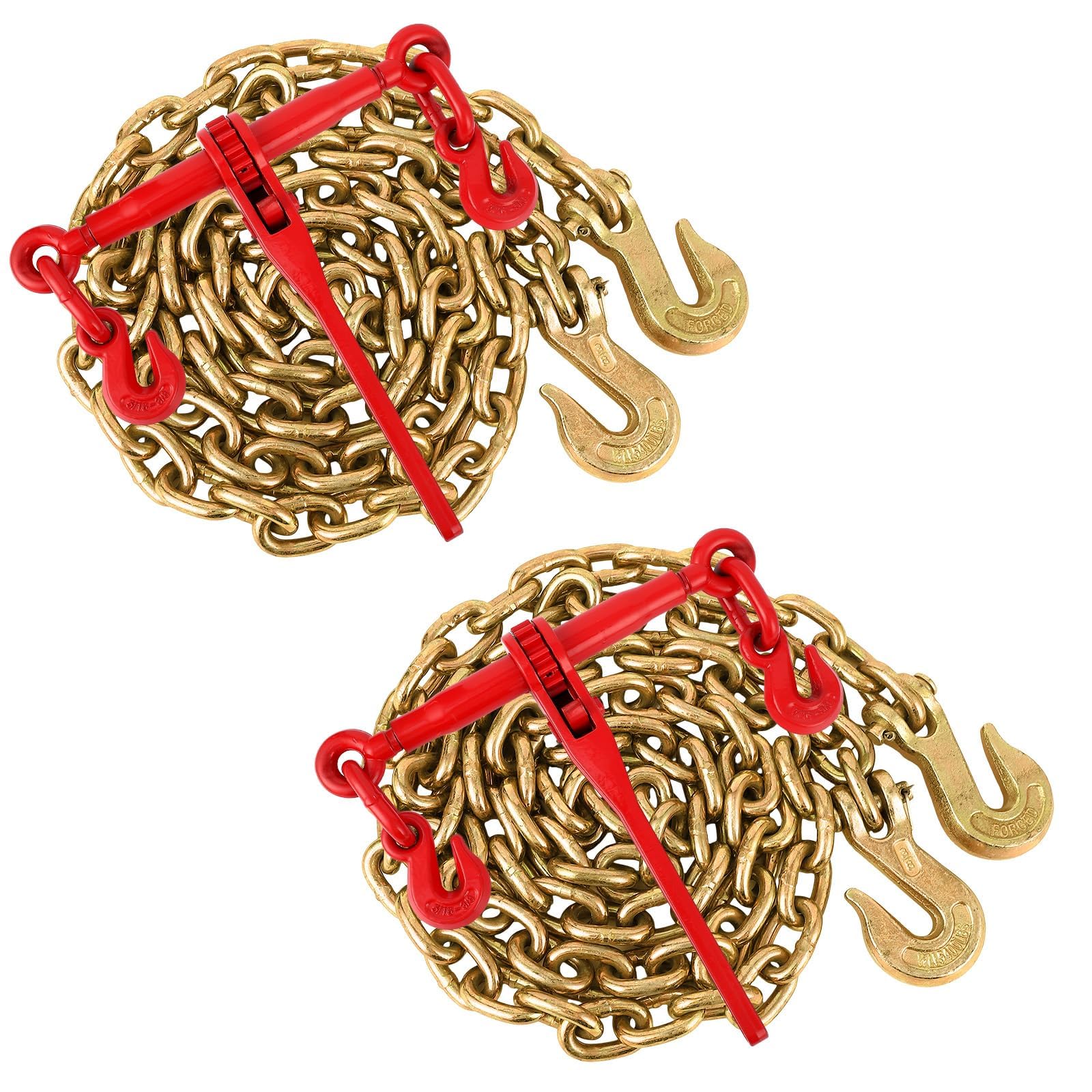 Garvee Tendeur à cliquet Garvee, kit chaîne G70, lot de 2 chaînes 1/4-5/16 Pouces x 3,048m, charge 4173kg, crochets de préhension, transport sécurisé