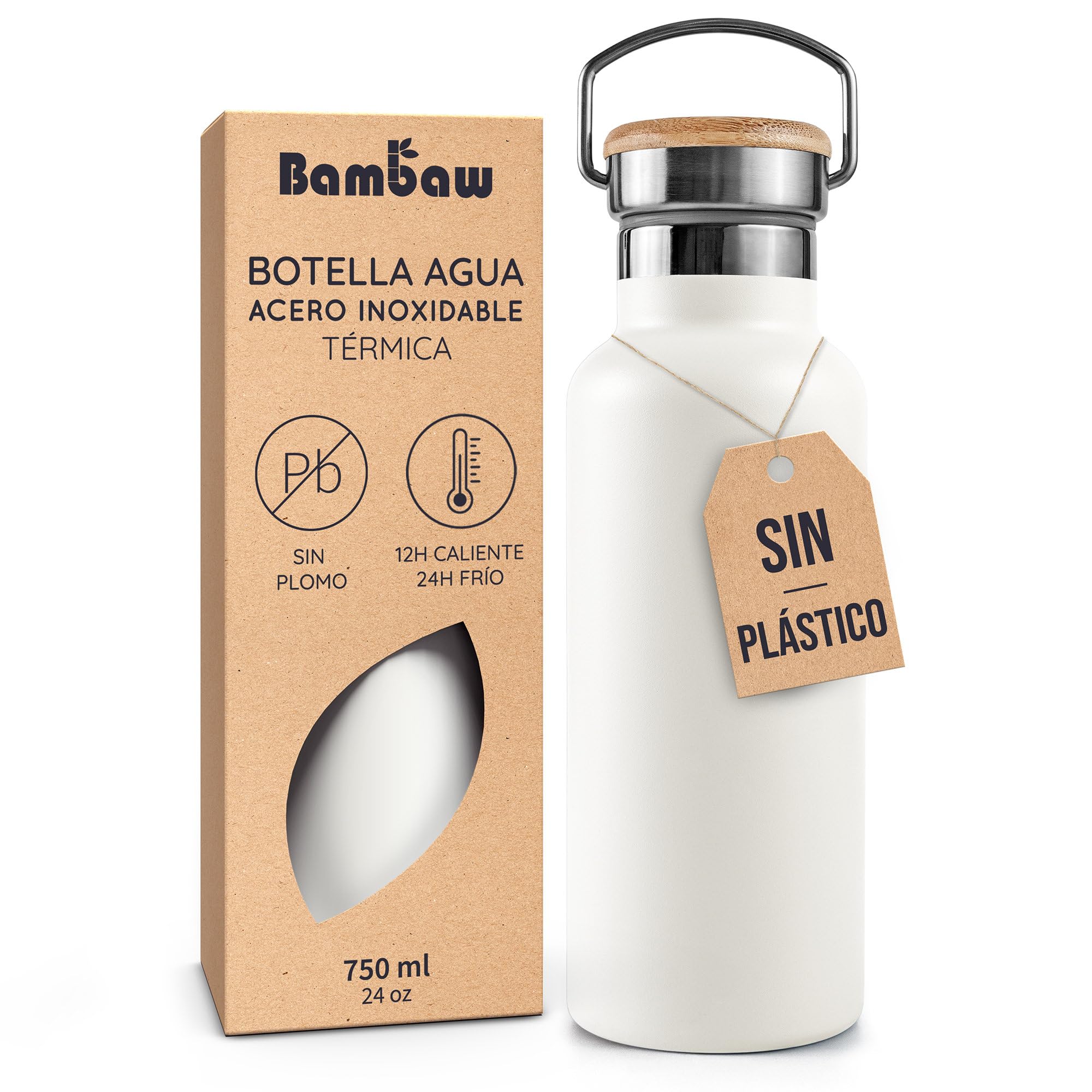 Bambaw Botella Termica 750ml, Botella Acero Inoxidable 750ml de Boca Ancha para Infusiones, Garrafa Reutilizable Fácil …