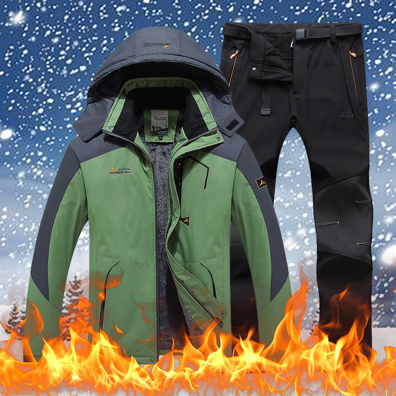 Generisch Abbigliamento da sci per uomo e donna, giacca invernale antivento e pantaloni con cappuccio, adatto per abbigliamento casual da sci all'aperto