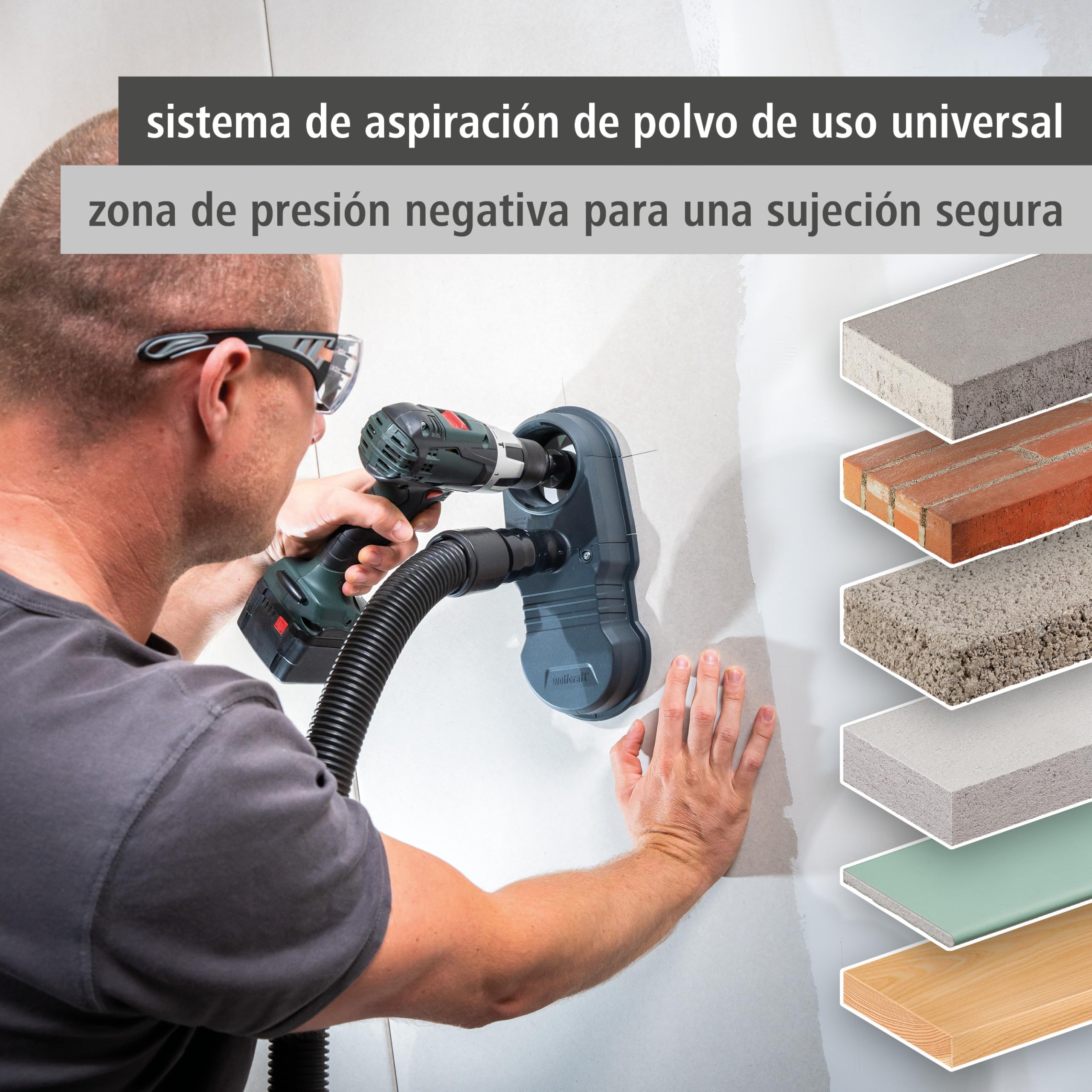 wolfcraft Sistema de aspiración HSD 68/100-5954000 - Sistema de aspiración de polvo de uso universal, ideal para trabajos con sierras de corona y brocas
