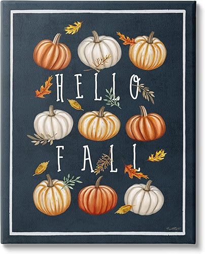 Stupell Industries Lienzo decorativo para pared, diseño de calabazas mixtas de Hello Fall por Elizabeth Tyndall