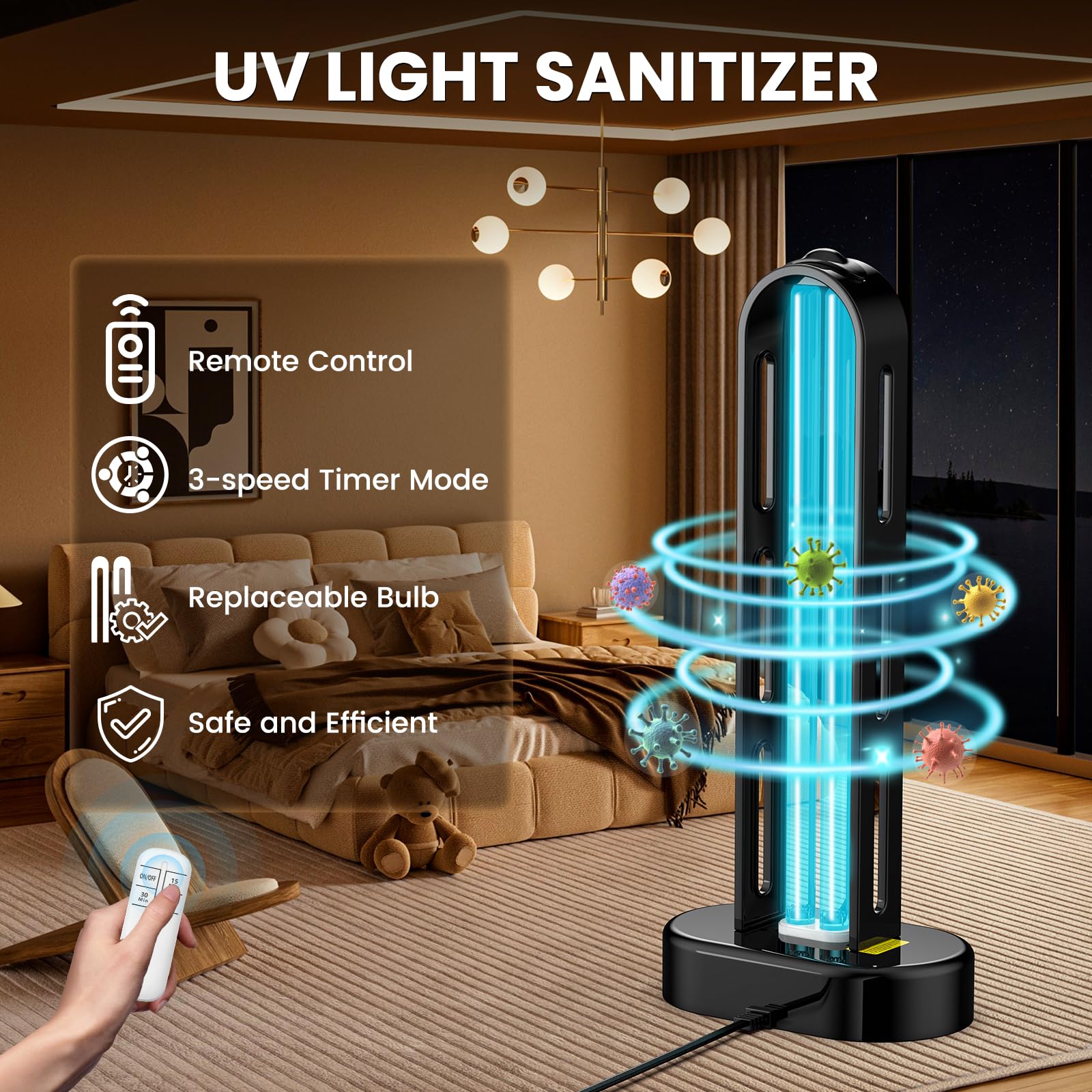 Desinfectante de luz UV, lámpara ultravioleta con control remoto