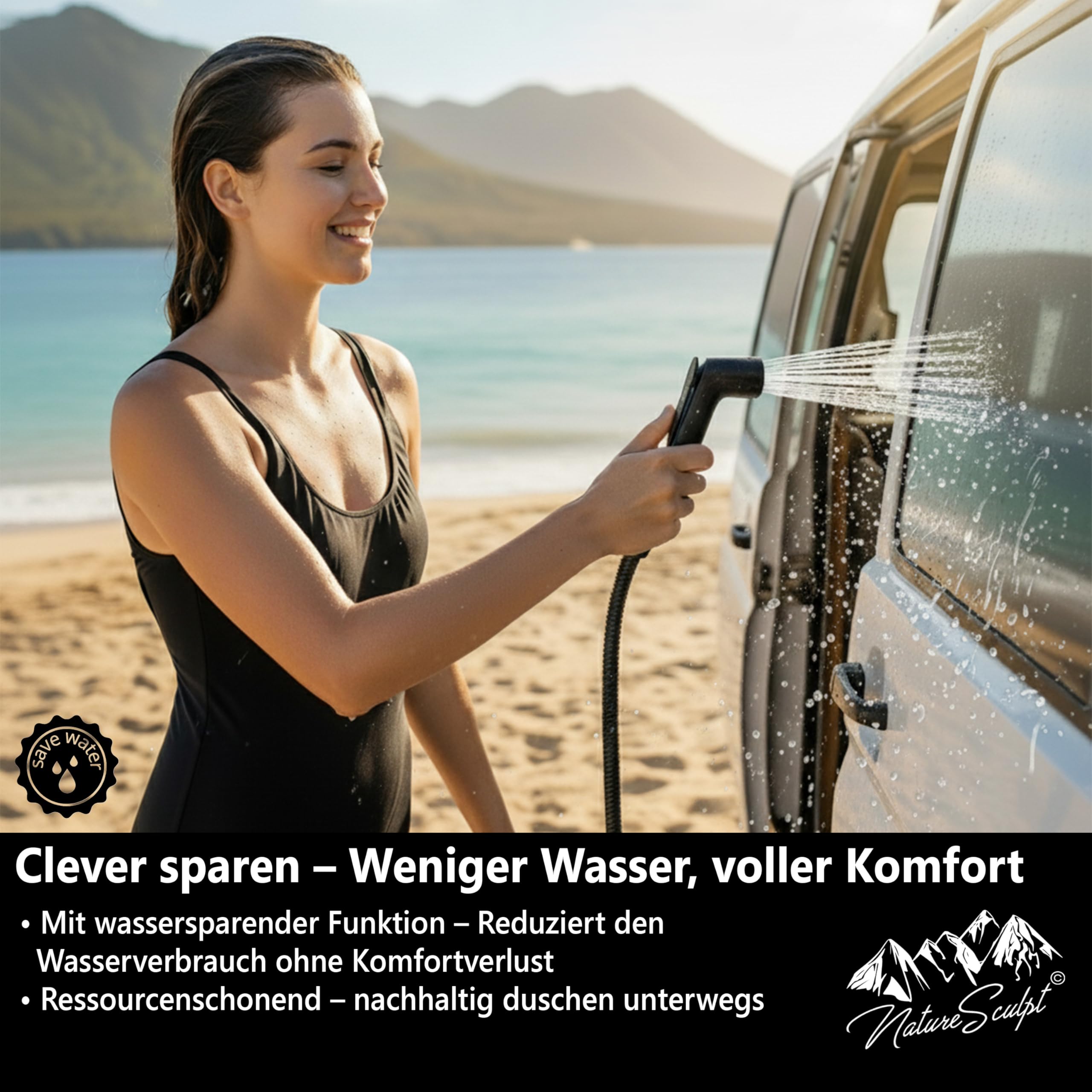 Mobilna słuchawka prysznicowa na kemping z wężem 1,5 m, regulowany dopływ wody, do kampera, Vanlife i umywalki do użytku na zewnątrz, kompaktowa, przenośna, wytrzymałe tworzywo ABS