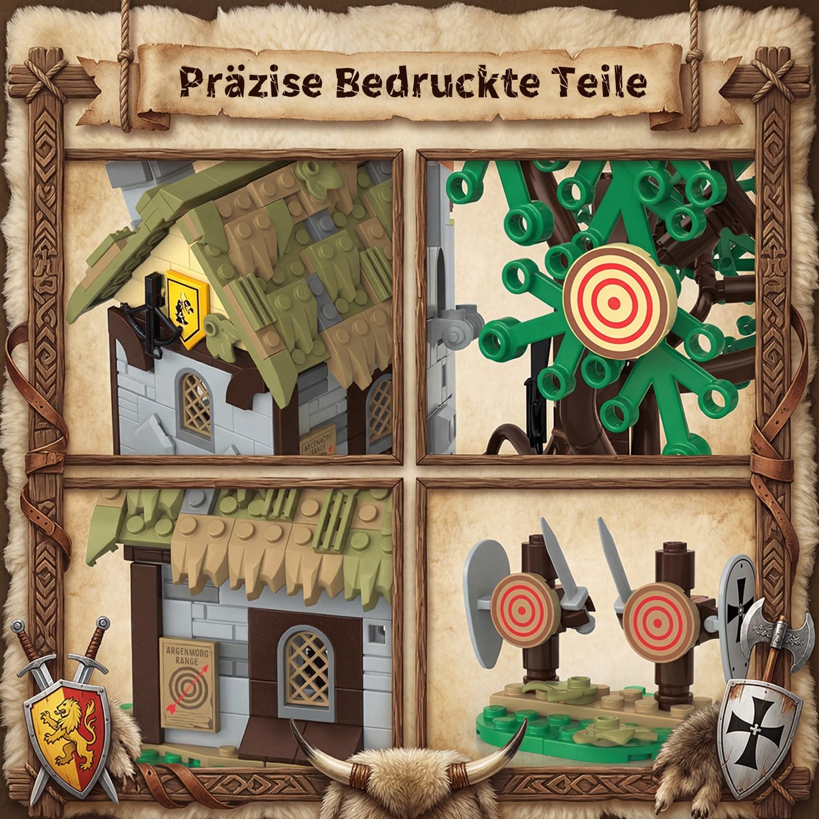 Greenwood Trainingsgelände Mittelalter Ritterburg Klemmbausteine Burg Modell, Retro Mittelalterliches Castle Modular Building für Erwachsene (1109 Teile)