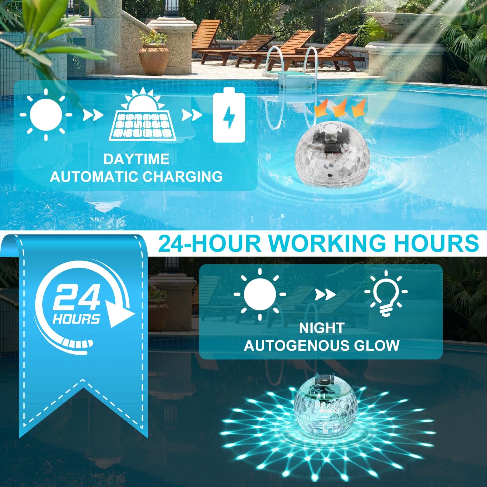2 luces flotantes solares para piscina, 11 cm, luces solares para piscina, iluminación solar para estanque con iluminación RGB que cambia de color para piscina, fuentes