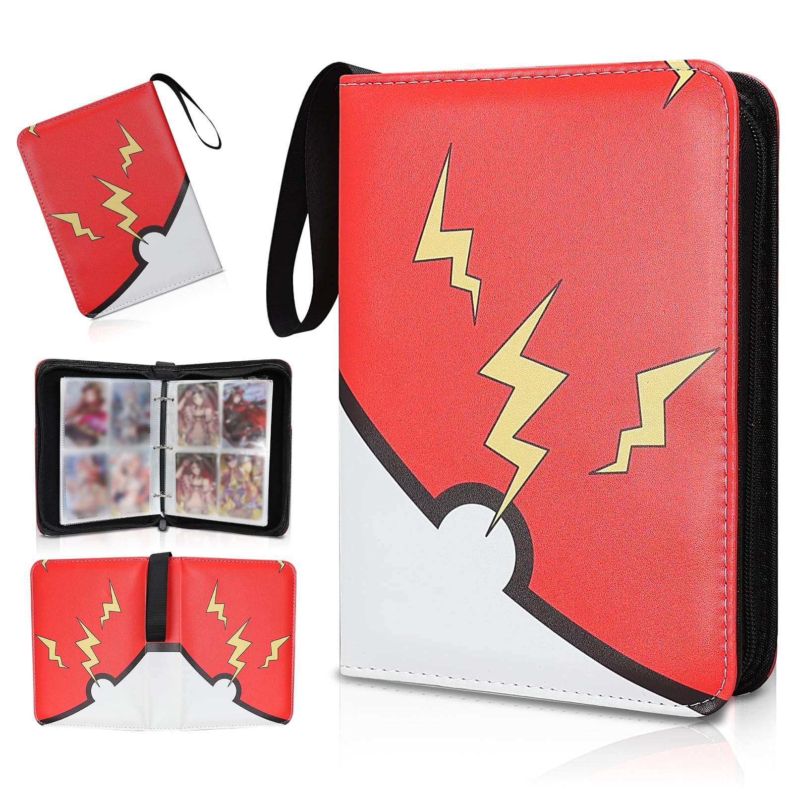 Collectible Trading Card Albums 4 Pocket Card Binder 400 Double Sided Pocket PU Premium Zip Trading Collection Binderwith