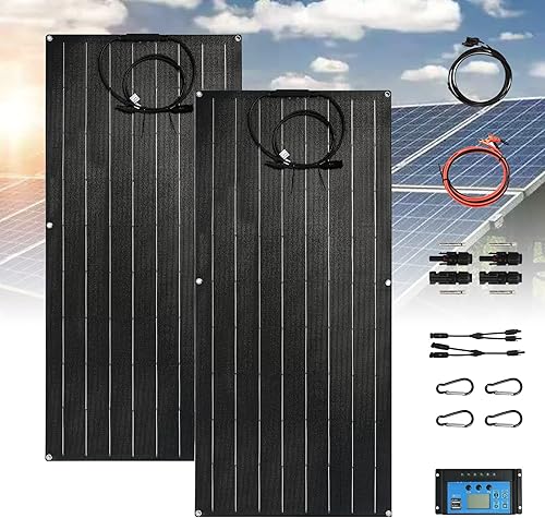 Kit de panel solar de 1000 W, con controlador de carga de 40 A, 2 × 500 W, panel solar monocristalino flexible para carga de batería de 12-24 V,