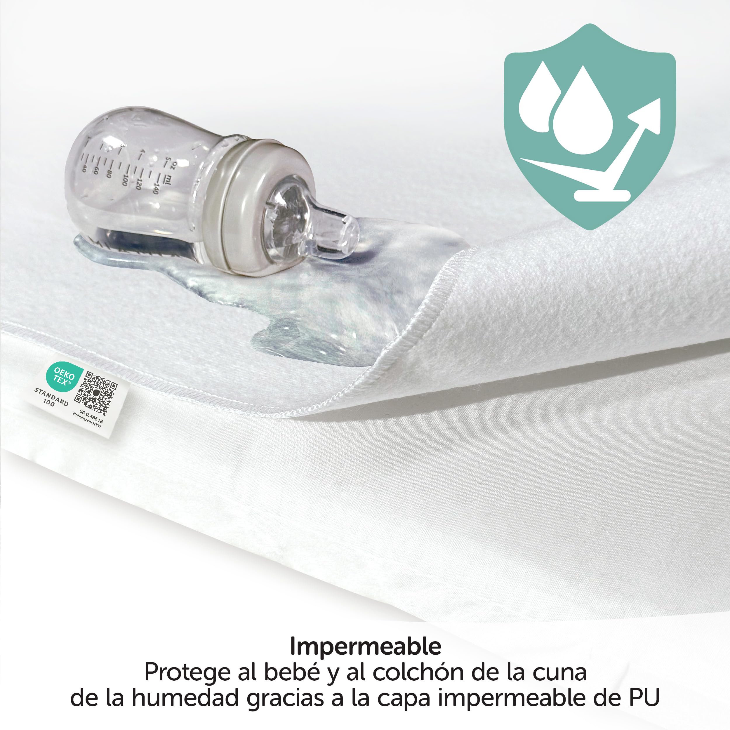 MAKIAN Protector Colchon Minicunas 40x90 cm Impermeable | Funda Protectora para Bebés de Algodón Homologado por Oeko-Tex® - Cubrecolchón Higiénico Ideal para Recién Nacidos - Blanco