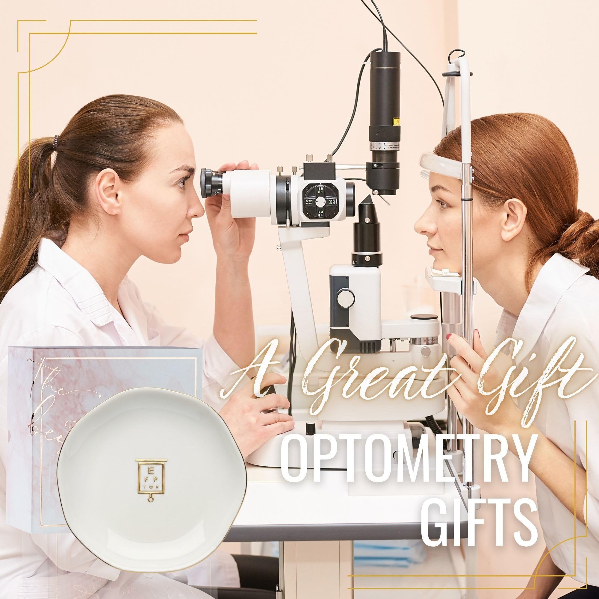 InnoBeta Optometry Gifts for Women Optometrists, Ophthalmology Gifts for Eye Doctors - 4.75" Handcrafted Ceramic Ring Dish with Gold Trim, Decorative Trinket Dish for Rings Earrings
