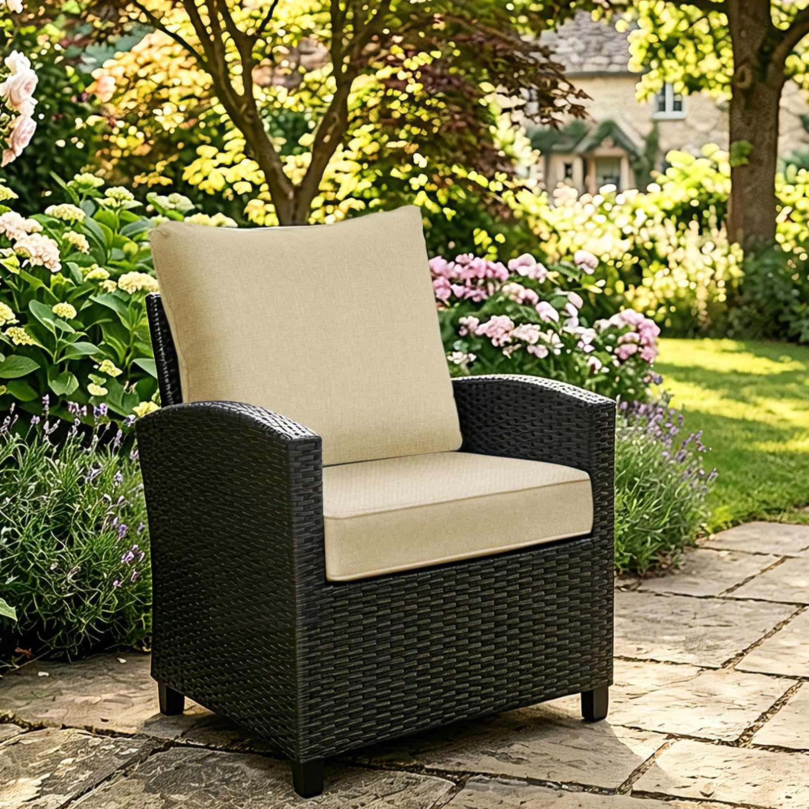 Goodgoods 24 x 28 Outdoor Patio Deep Seat Cushions 2-Pack, 1000+ Hours Fade-Resistant & Water-Resistant Outdoor Furniture Chair Cushions with 30D High-Resilience Foam for Sofa Chair, Beige