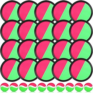 Kids Toys Toss and Catch Game Set 20 Paddles 10 Balls Beach Game Outdoor Ball Sports Games Toss and Catch Ball Set with Paddles Ball Nylon Catch Toys for Kids Adults Playground (Pink Green Black)