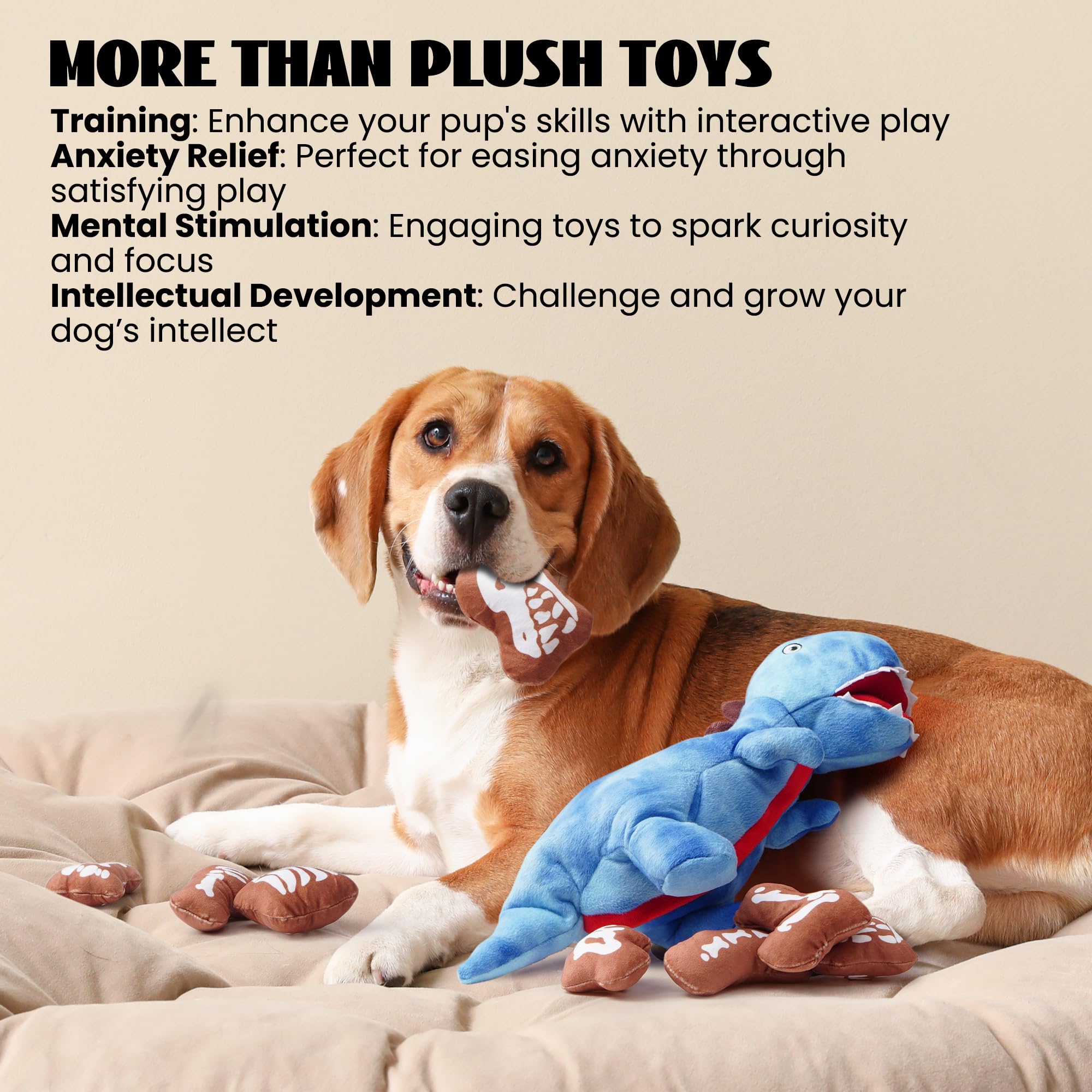 Nocciola Jouets dinosaures 9 en 1 pour chien : jouet à mâcher drôle en peluche pour chiens de petite et moyenne race, casse-tête en peluche, fournitures pour animaux de compagnie, cache, stimulation