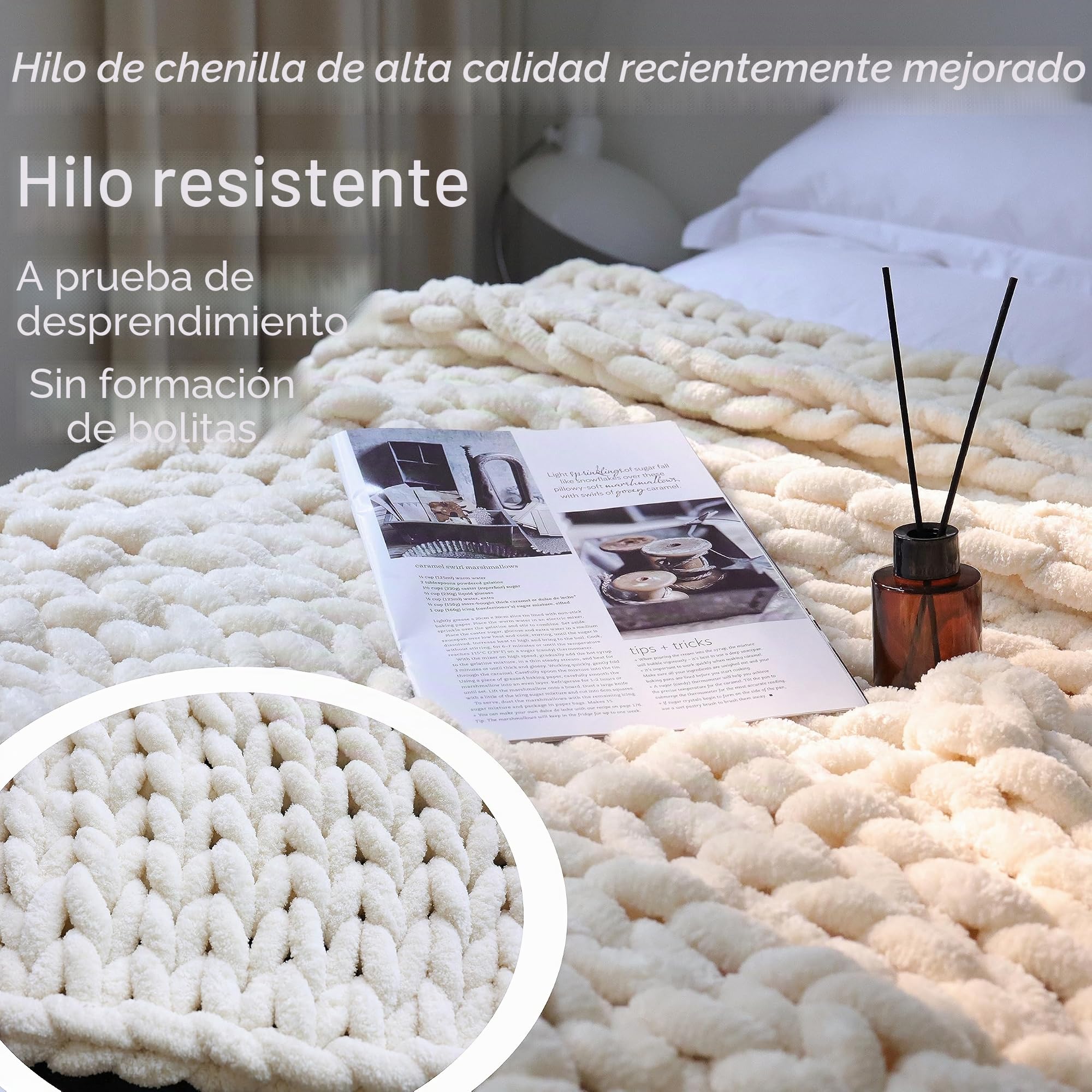 Maetoow Manta de Punto Grueso, Hecha a Mano, cálida y acogedora, para sofá, Cama, decoración del hogar, Forro Polar Suave y Transpirable, Mantas Gruesas Bohemias y Mantas de Hilo Gigante, 50 x 60