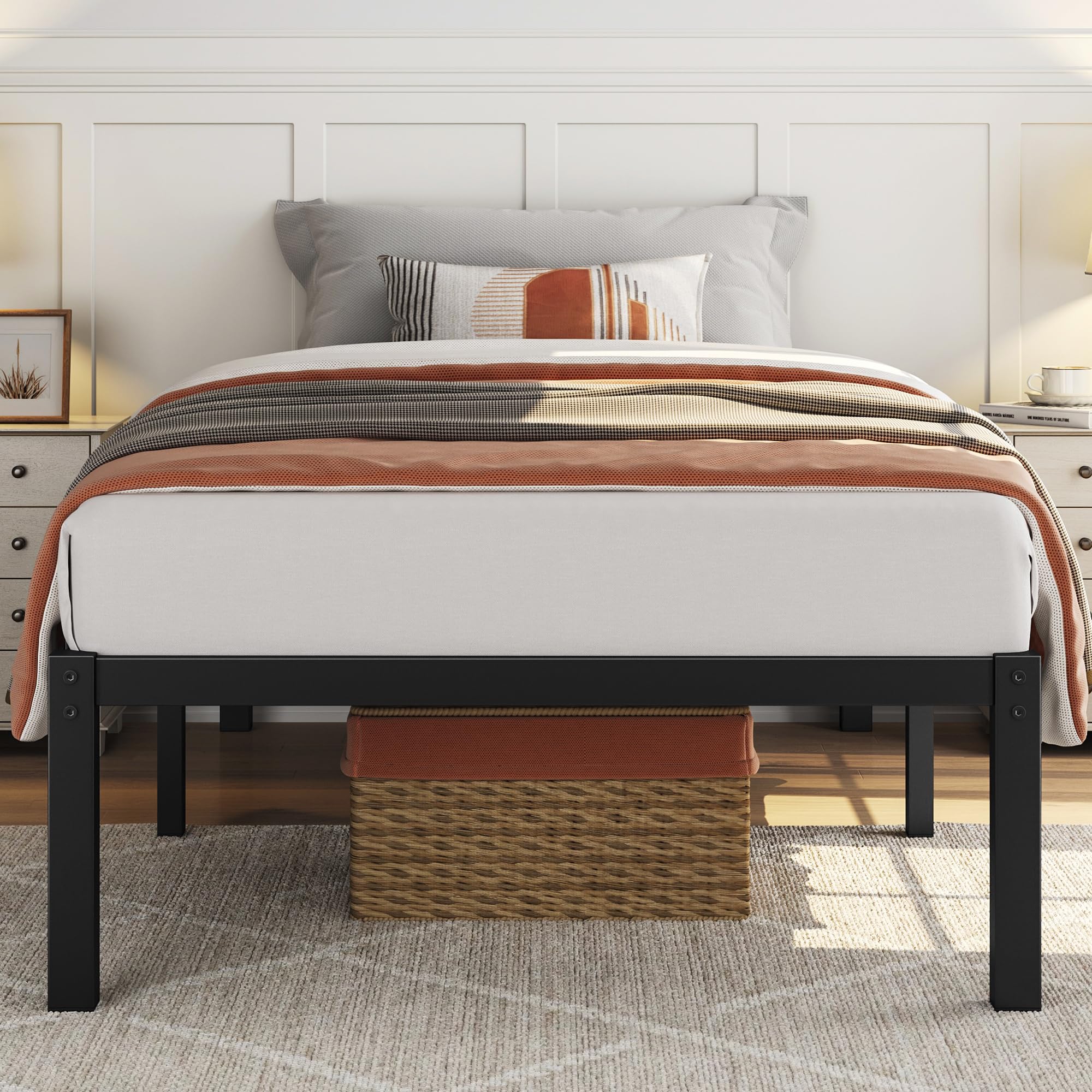 Yaheetech Bettrahmen 90 x 200 cm Metallbett Bettgestell aus Metall, Modern Jugendbett mit Lattenrost, Doppelbett Einzelbett Schwarz 41cm H