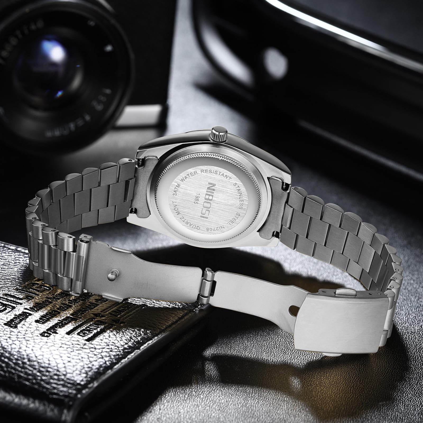 NIBOSI Men's Watches Analog Quartz Diamond Bezel Stainless Steel Dial Rose Gold Silver Watches for Men Waterproof Business Classic Dress Wrist Watch with Day Date