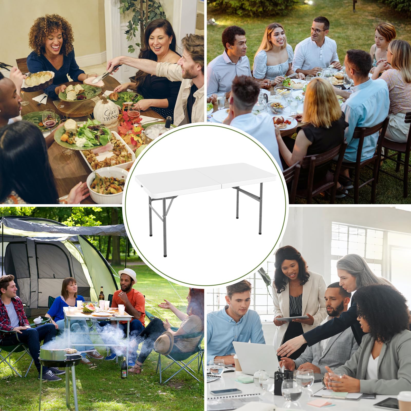 Tavolo Pieghevole Regolabile 120x60cm - Altezza 53-74cm, Portata 100kg, Bianco, Leggero E Trasportabile