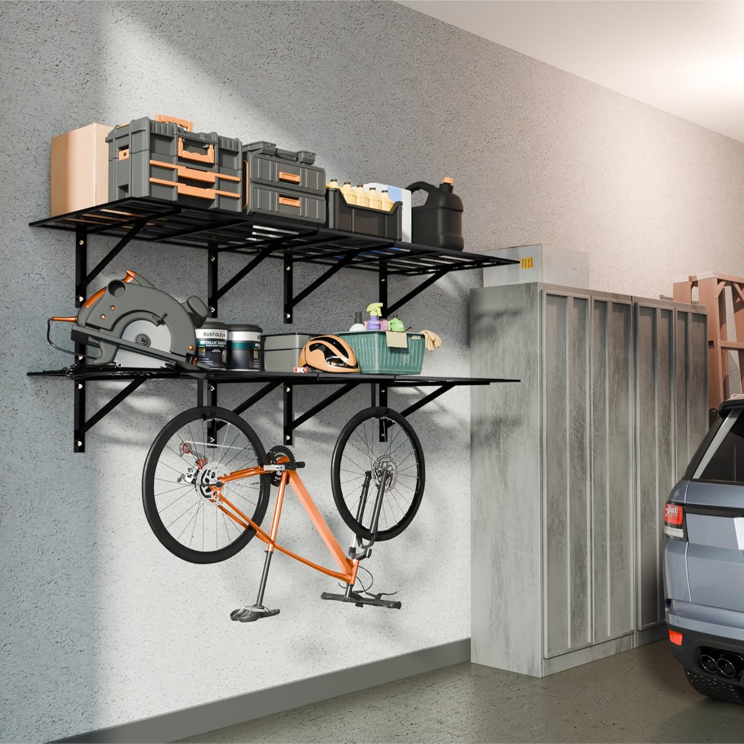 Cozy Castle 4-Pack 2x3ft Heavy Duty Garage Wall Shelving 1600LB Capacity, Adjustable 24"x72" Steel Storage Rack with Concave-Convex Design - 10-Minute Install for Garage, Basement, Warehouse (Black)