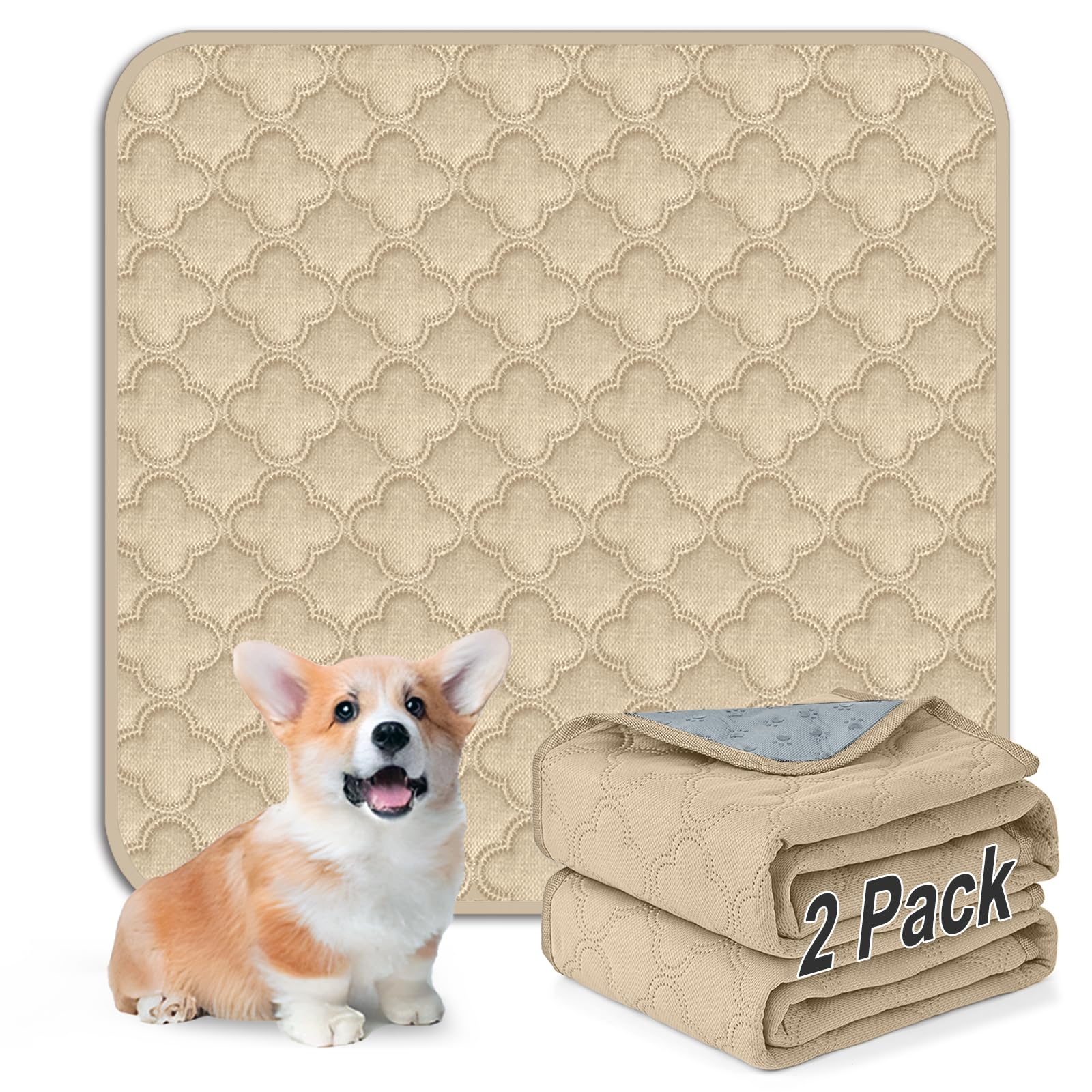 FunFurry Washable Pee Pads for Dogs - 2 Pack Reusable Waterproof Puppy Training Pads, Super Absorbent with Dog Paw Shape Non-Slip Backing (Cream, 24" X 24" - 2 Pack)