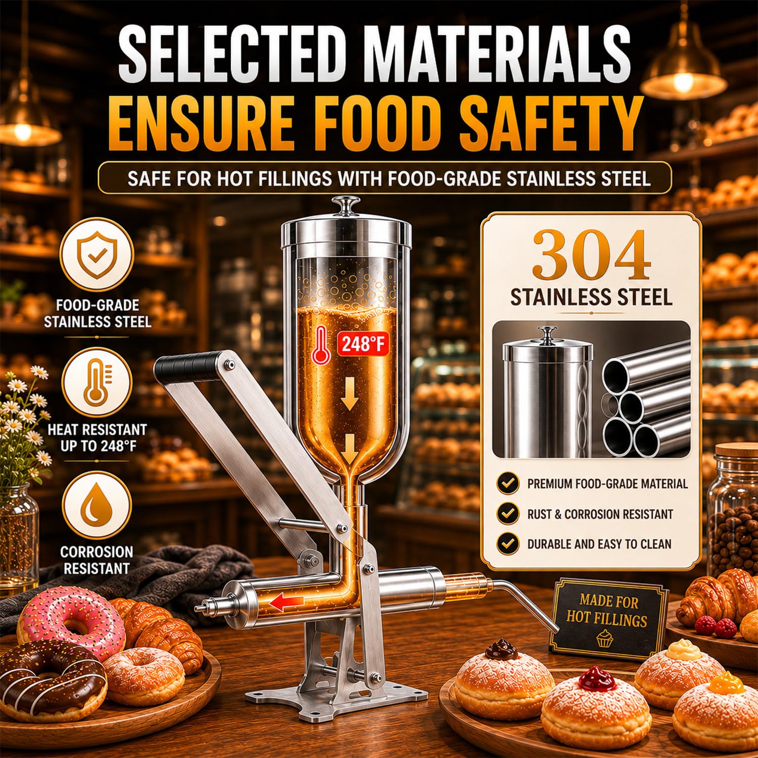 Máquina Para Rellenar Donas 5 L, Máquina Para Hacer Rellenos De Churros, Con 3 Boquillas Cortas Y 1 Boquilla Larga, Cantidad De Relleno Ajustable, Para Panaderías, Restaurantes Y Cafeterías
