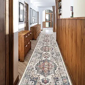Hallway Washable Runner Rug - 2'6x12 Kitchen Rugs Entryway Rug Runner Vintage Soft Floor Mat Non Slip Indoor Farmhouse Carpet for Bathroom Living Room Bedroom (2'6''x12', Brick)