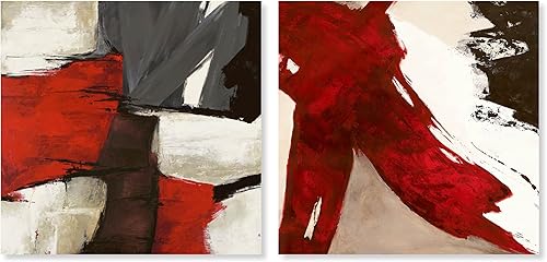 The Oliver Gal Artist Co. Moderno 40.0 in x 40.0 in, Salpicaduras de vino abstracto, Arte de pared en lienzo, SAI - Rubrum SET, II Comedor, Rojo