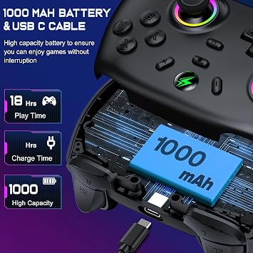 ALEEMTRY Switch Controller Compatible with Switch 2/Switch/Lite/OLED Wireless Switch Pro Controller with RGB Hall Effect Joysticks/1000mAh Battery/Turbo/Dual Vibration