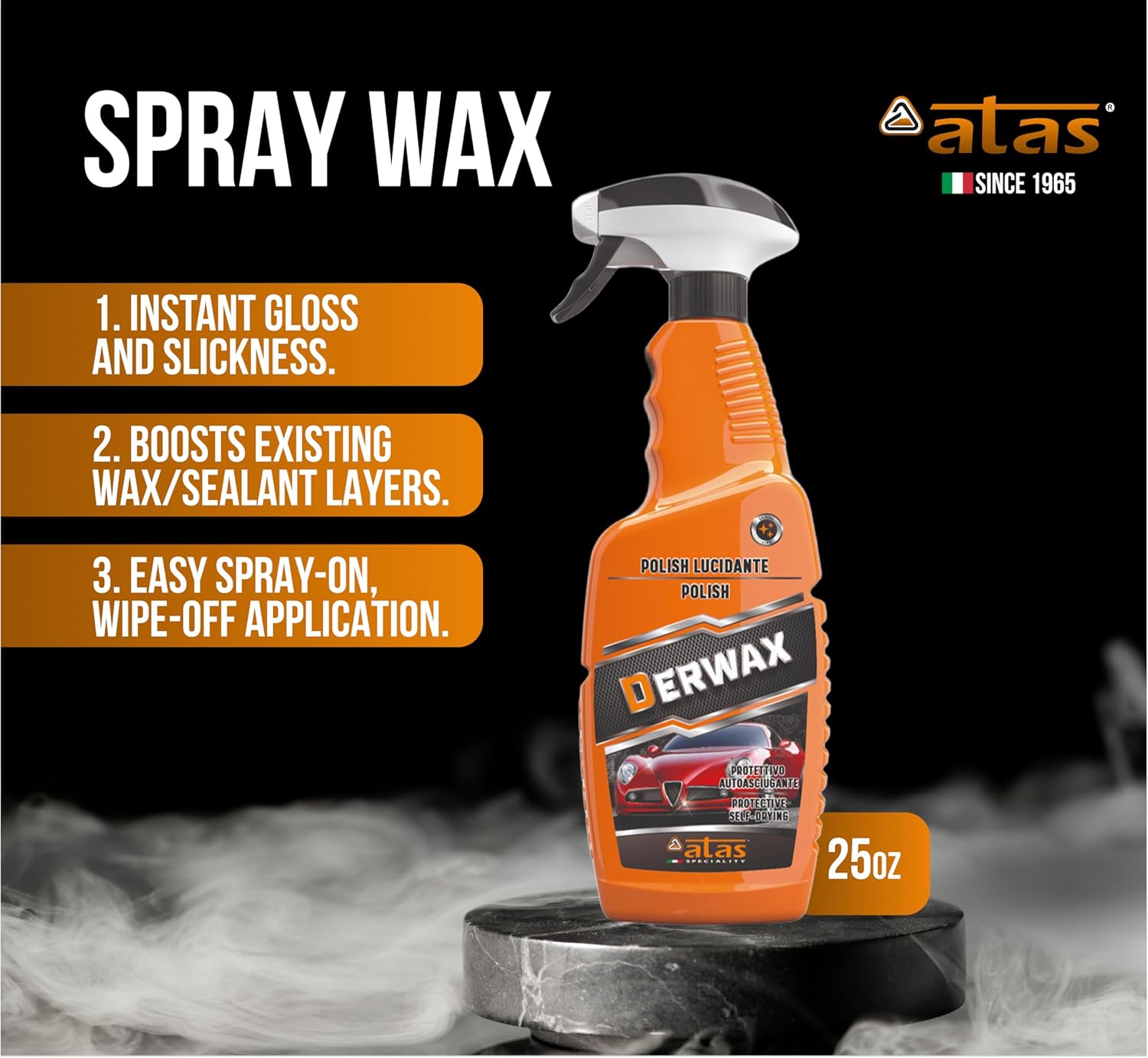 Car Wash & Shine Kit – Foaming Car Shampoo 1000ml + Spray Wax Polish 750ml, Deep Clean, High Gloss Finish, Paint & Plastic Protection, Made in Italy