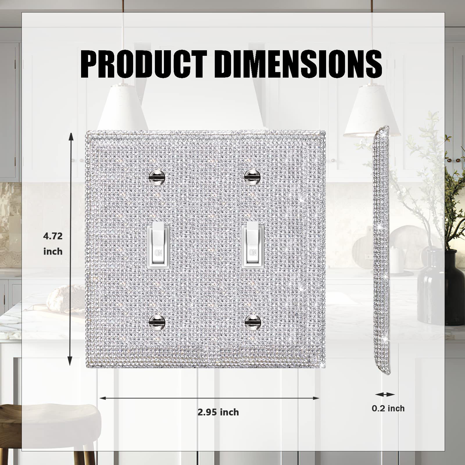 Gaocai 3-Pack Silver Rhinestone Light Switch Covers - Sparkly Decorative Wall Plate Outlet Covers - View #7