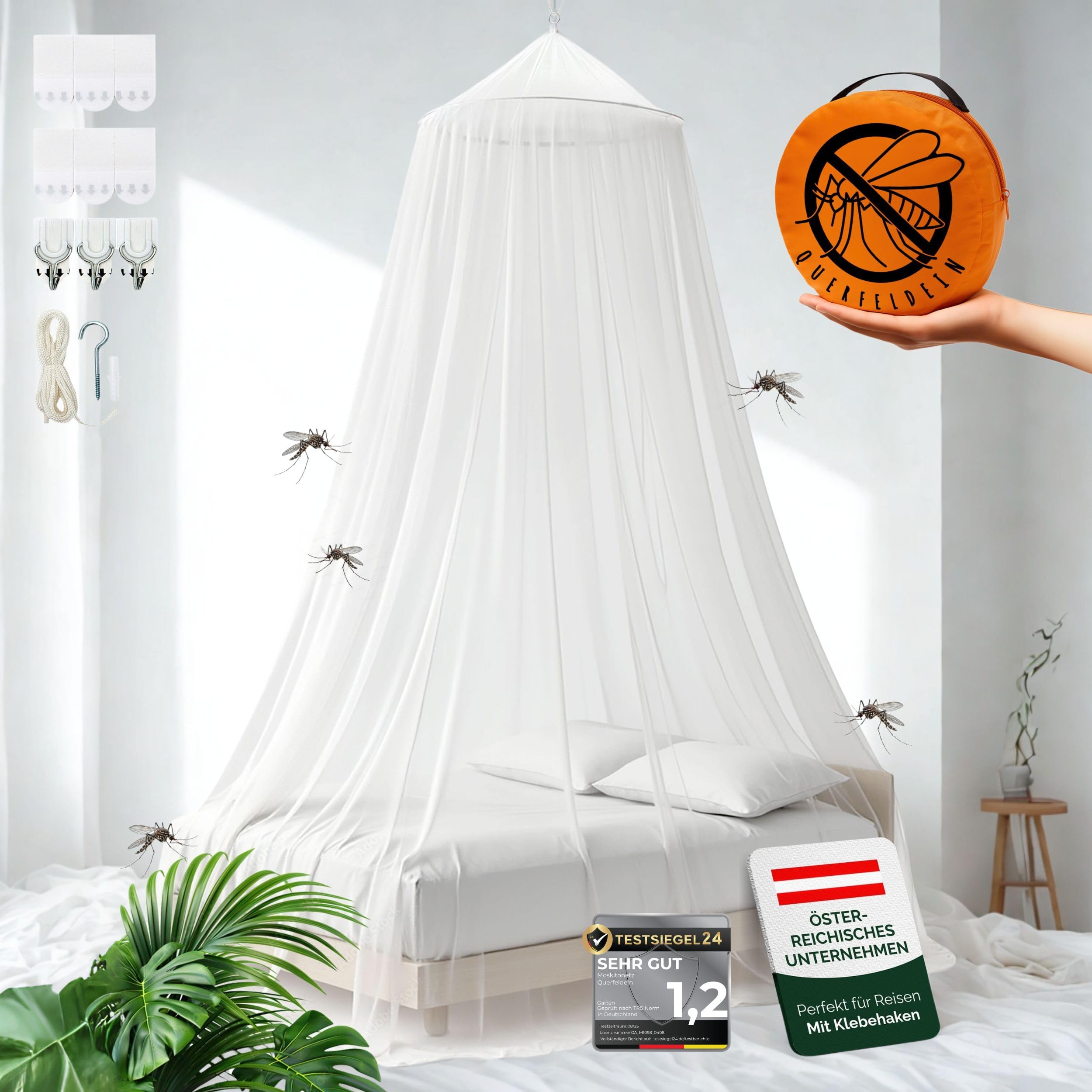 Querfeldein | Moskitonetz Bett - Mückennetz für Doppelbett 180x200 | Outdoor Mosquito net für Camping & Reise | Fliegennetz, Bettvorhang, Mückenschutz für Kinderbett, Balkon oder Terrasse