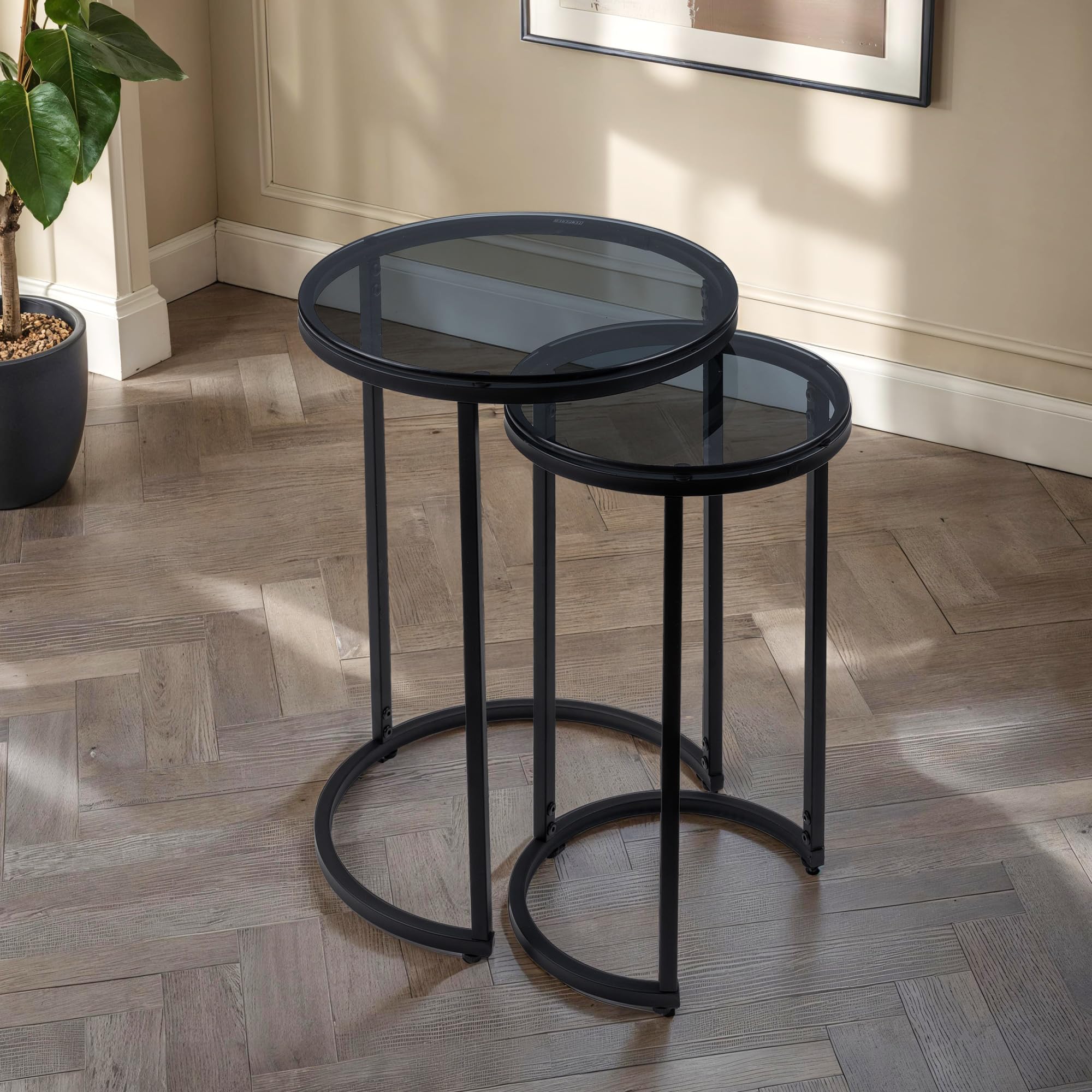 Julian Bowen Dark Chicago Round Nesting Side Tables - Smoked Glass