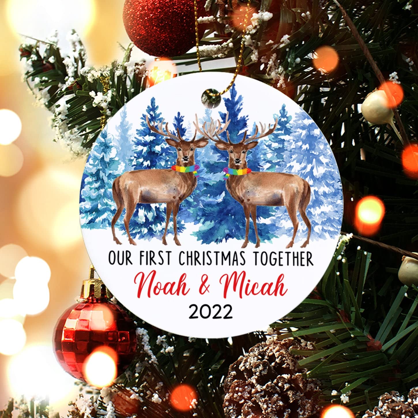 First Christmas Living Together 2024 Our First Christmas Together Ornaments,  Couple Deer Together Ornament Gift Dating Anniversary Custom Date Names Mr  Mrs Deer Married Xmas Ornaments 1st Xma Choose Options, image size:1450x1450