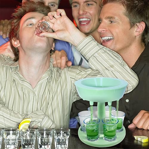 Miniatura 5 de Buffalito - Dispensador de vidrio para 6 chupitos con 6 vasos transparentes de 2 onzas, vasos de chupito de vertido múltiple para fiesta, color verde